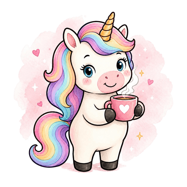 Aly la Licorne avec son café